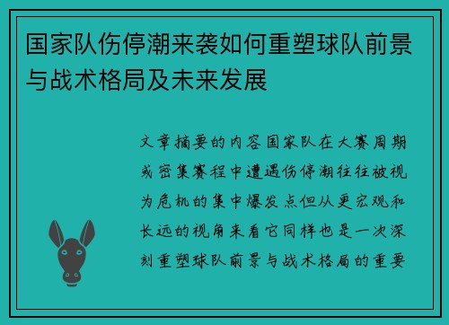 国家队伤停潮来袭如何重塑球队前景与战术格局及未来发展